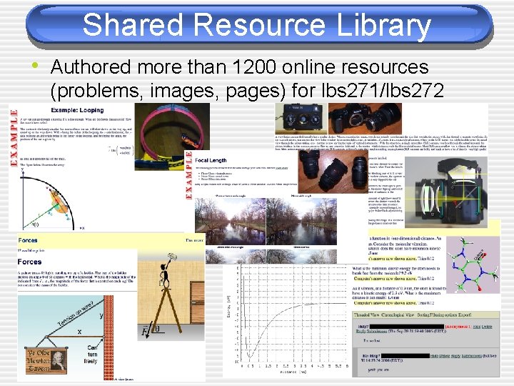 Shared Resource Library • Authored more than 1200 online resources (problems, images, pages) for