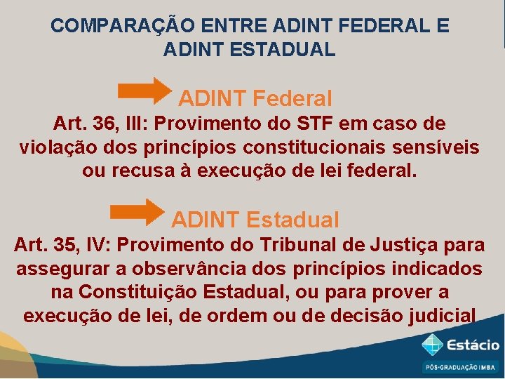 COMPARAÇÃO ENTRE ADINT FEDERAL E ADINT ESTADUAL ADINT Federal Art. 36, III: Provimento do