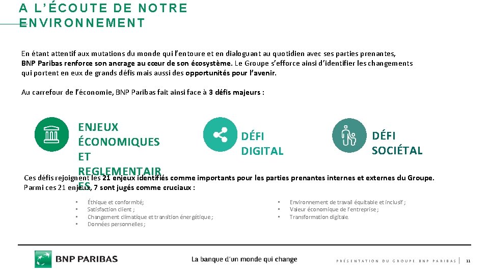 A L’ÉCOUTE DE NOTRE ENVIRONNEMENT En étant attentif aux mutations du monde qui l’entoure