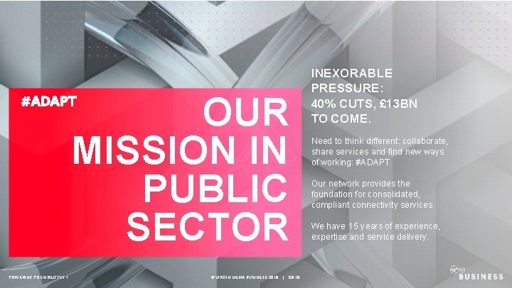 OUR MISSION IN PUBLIC SECTOR POWERING POSSIBILITY V 1. 1 © VIRGIN MEDIA BUSINESS