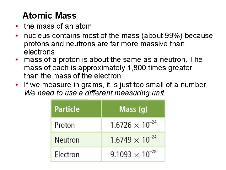 Atomic Mass • the mass of an atom • nucleus contains most of the