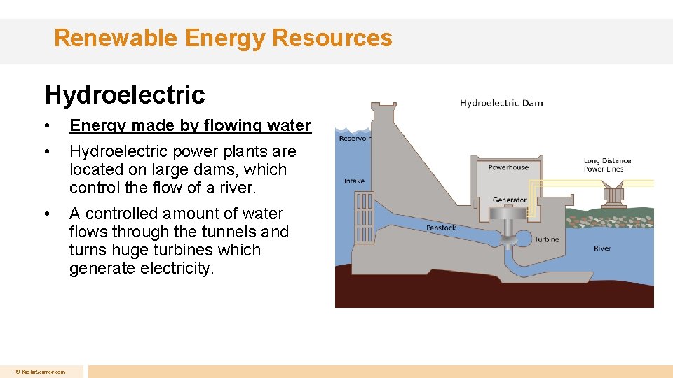 Renewable Energy Resources Hydroelectric • Energy made by flowing water • Hydroelectric power plants