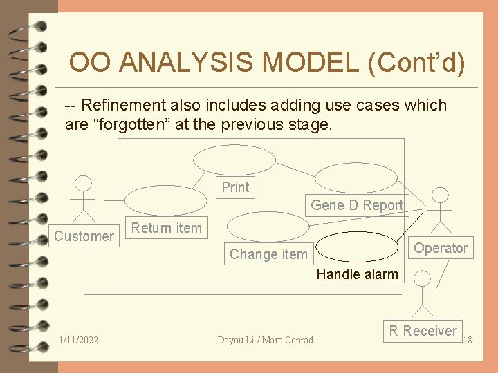 OO ANALYSIS MODEL (Cont’d) -- Refinement also includes adding use cases which are “forgotten”