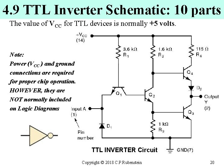 4. 9 TTL Inverter Schematic: 10 parts The value of VCC for TTL devices