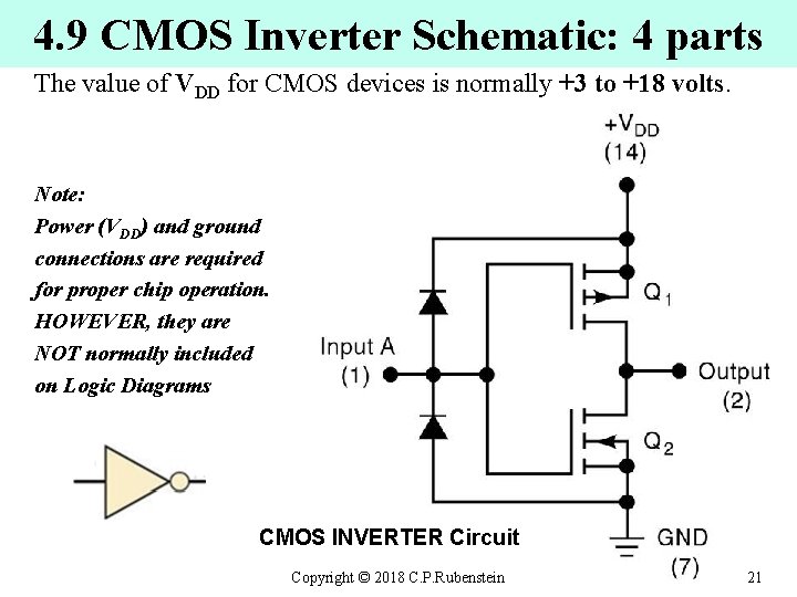 4. 9 CMOS Inverter Schematic: 4 parts The value of VDD for CMOS devices