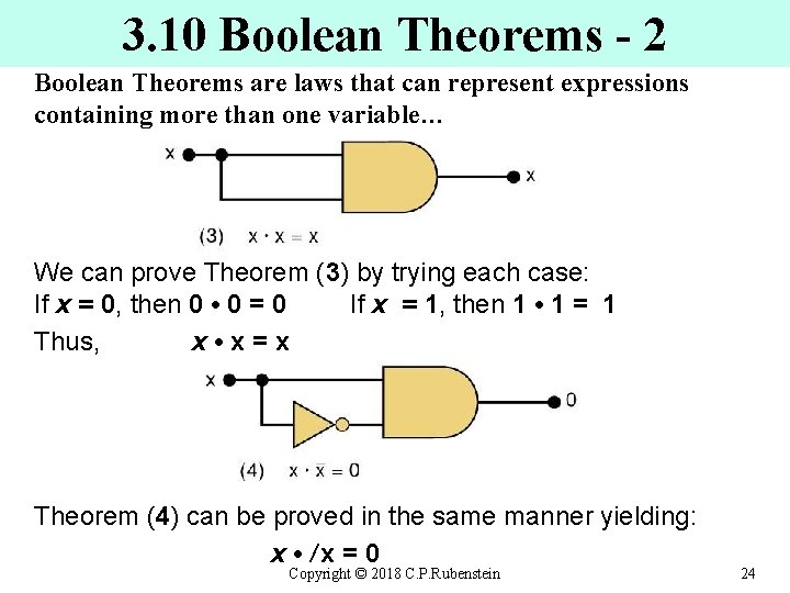 3. 10 Boolean Theorems - 2 Boolean Theorems are laws that can represent expressions