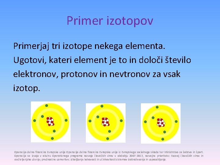 Primer izotopov Primerjaj tri izotope nekega elementa. Ugotovi, kateri element je to in določi