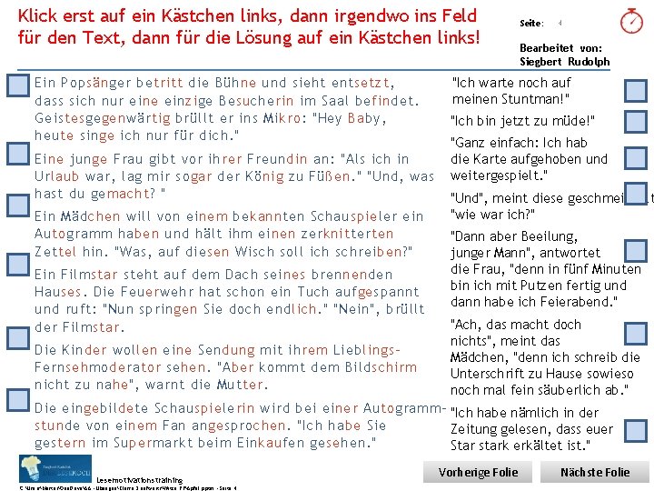 Klick erst auf ein Kästchen links, dann irgendwo ins Feld Übungsart: für den Text, Klick erst auf ein Kästchen links, dann irgendwo ins Feld Übungsart: für den Text,