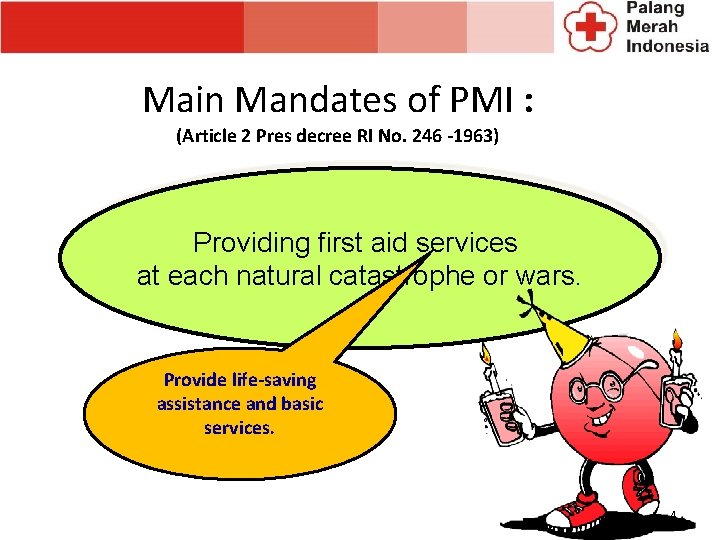 Main Mandates of PMI : (Article 2 Pres decree RI No. 246 -1963) Providing