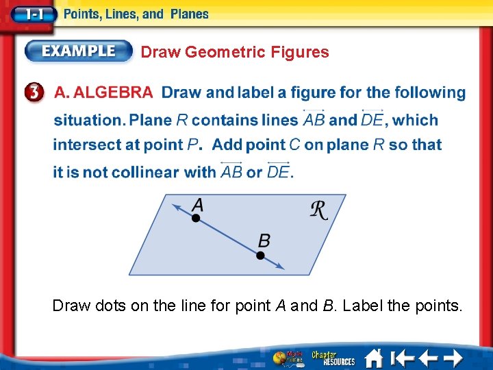 Draw Geometric Figures Draw dots on the line for point A and B. Label