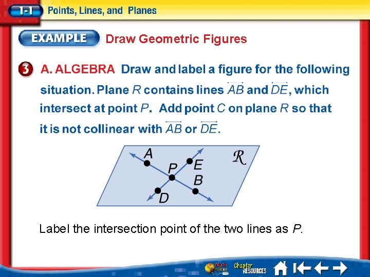 Draw Geometric Figures Label the intersection point of the two lines as P. 