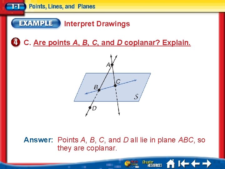 Interpret Drawings C. Are points A, B, C, and D coplanar? Explain. Answer: Points