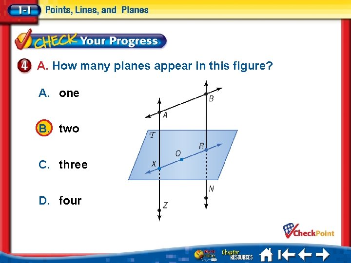 A. How many planes appear in this figure? A. one B. two C. three