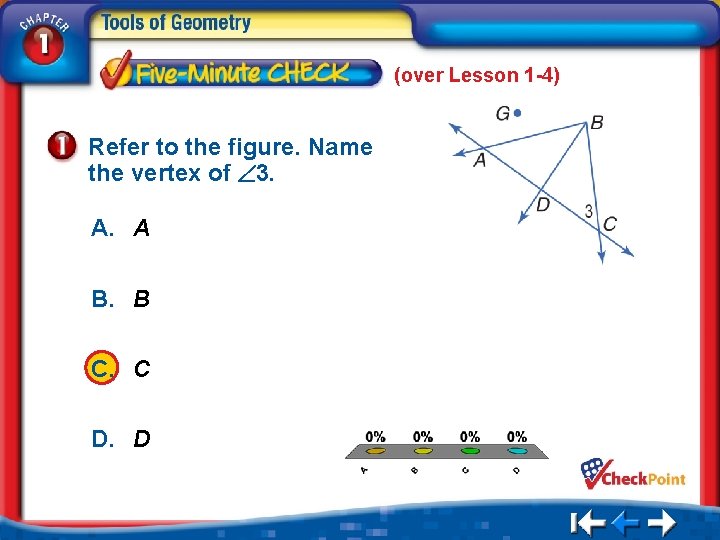 (over Lesson 1 -4) Refer to the figure. Name the vertex of 3. A.