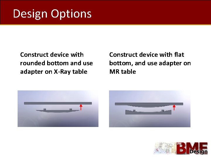 Design Options Construct device with rounded bottom and use adapter on X-Ray table Construct