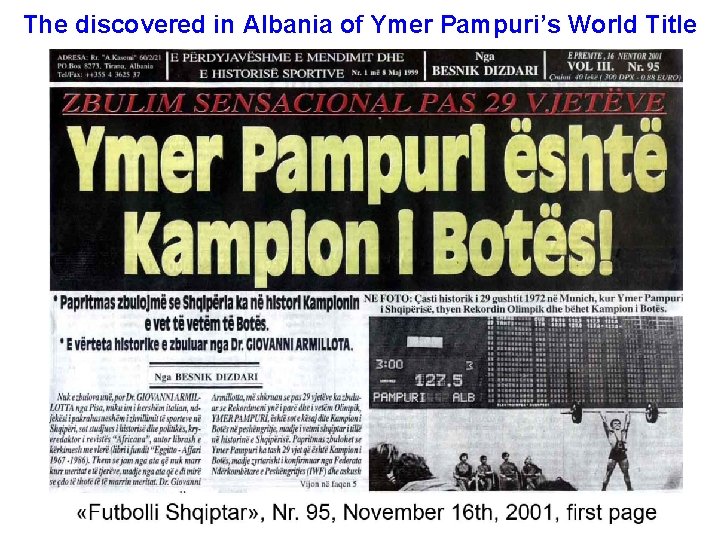 The discovered in Albania of Ymer Pampuri’s World Title 