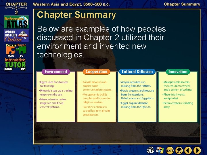 Chapter Summary Below are examples of how peoples discussed in Chapter 2 utilized their