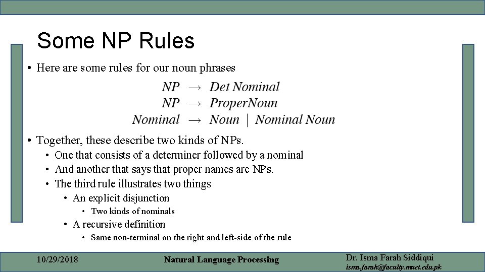 Some NP Rules • Here are some rules for our noun phrases • Together,