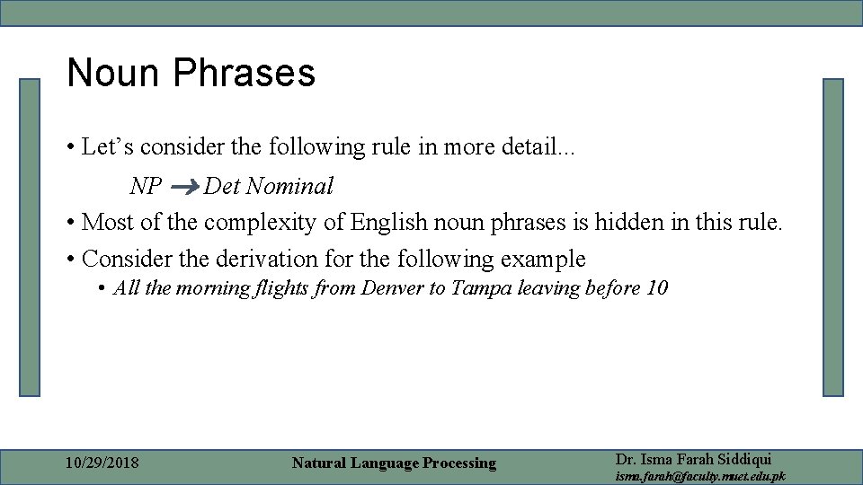 Noun Phrases • Let’s consider the following rule in more detail. . . NP