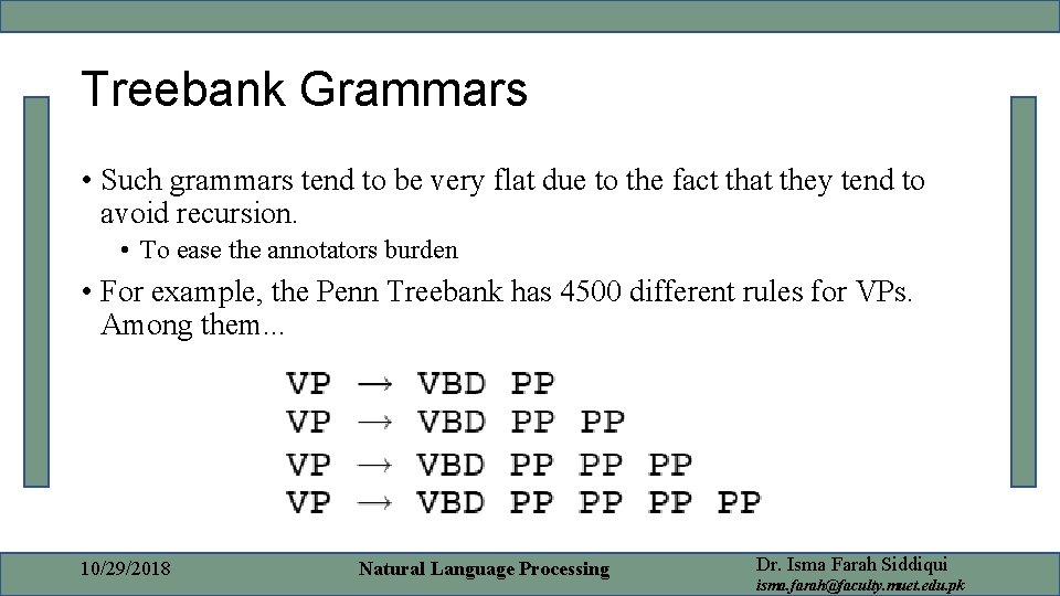 Treebank Grammars • Such grammars tend to be very flat due to the fact