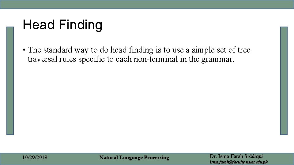 Head Finding • The standard way to do head finding is to use a
