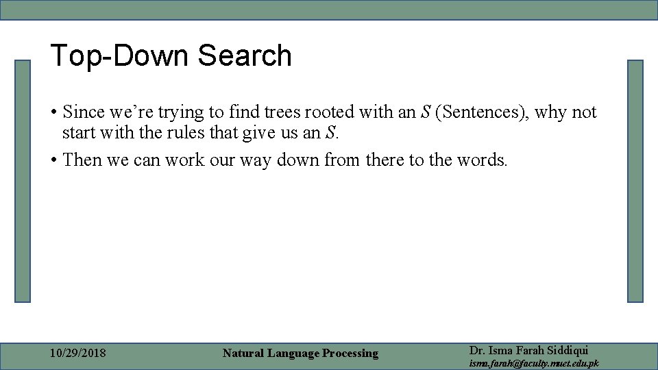 Top-Down Search • Since we’re trying to find trees rooted with an S (Sentences),