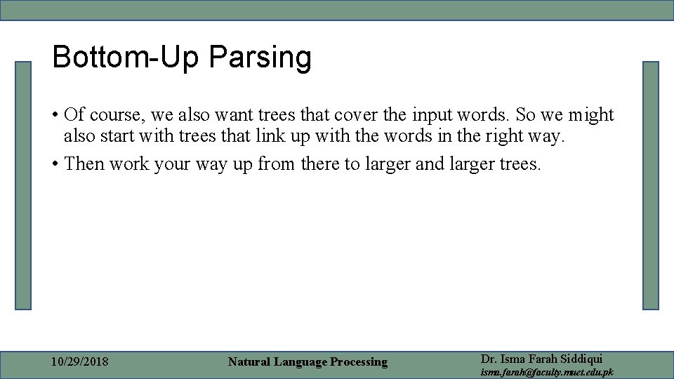 Bottom-Up Parsing • Of course, we also want trees that cover the input words.
