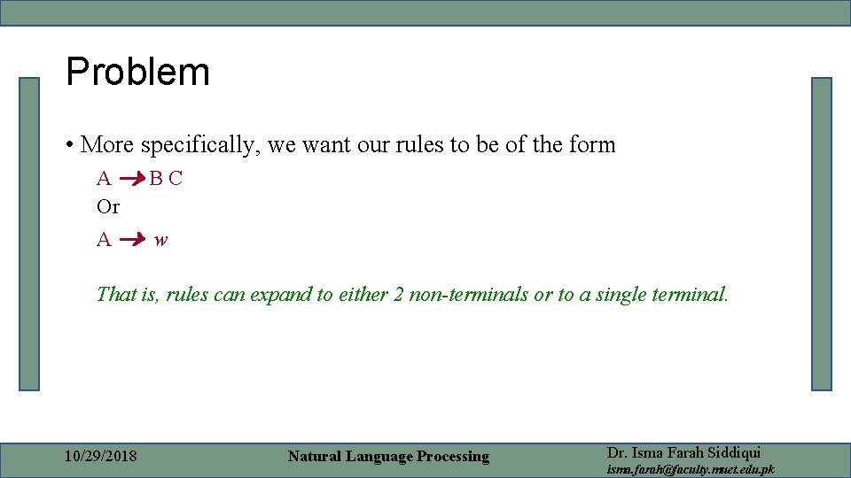 Problem • More specifically, we want our rules to be of the form A