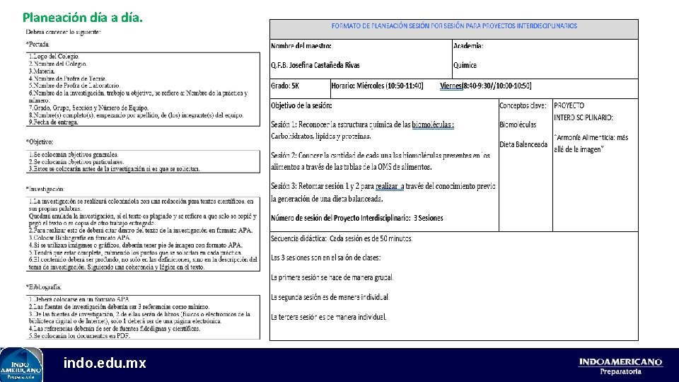 Planeación día a día. indo. edu. mx 