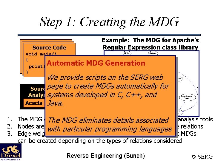 Step 1: Creating the MDG Example: The MDG for Apache’s Regular Expression class library