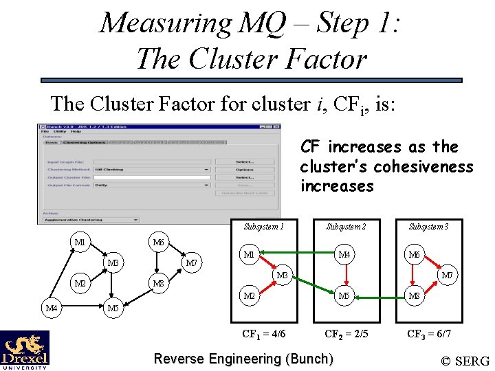 Measuring MQ – Step 1: The Cluster Factor for cluster i, CFi, is: CF