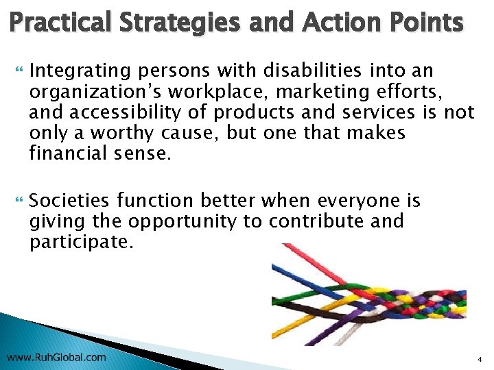 Practical Strategies and Action Points Integrating persons with disabilities into an organization’s workplace, marketing