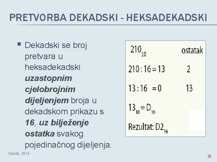 PRETVORBA DEKADSKI - HEKSADEKADSKI § Dekadski se broj pretvara u heksadekadski uzastopnim cjelobrojnim dijeljenjem