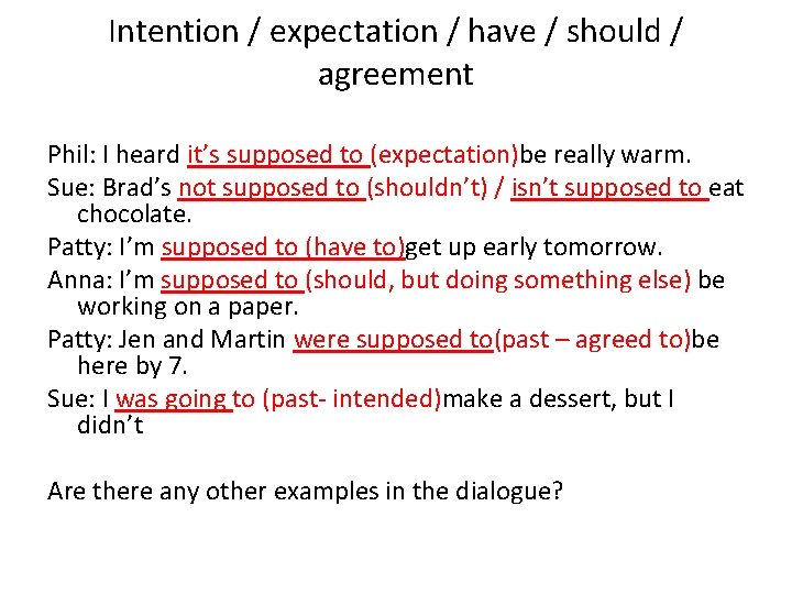 Intention / expectation / have / should / agreement Phil: I heard it’s supposed