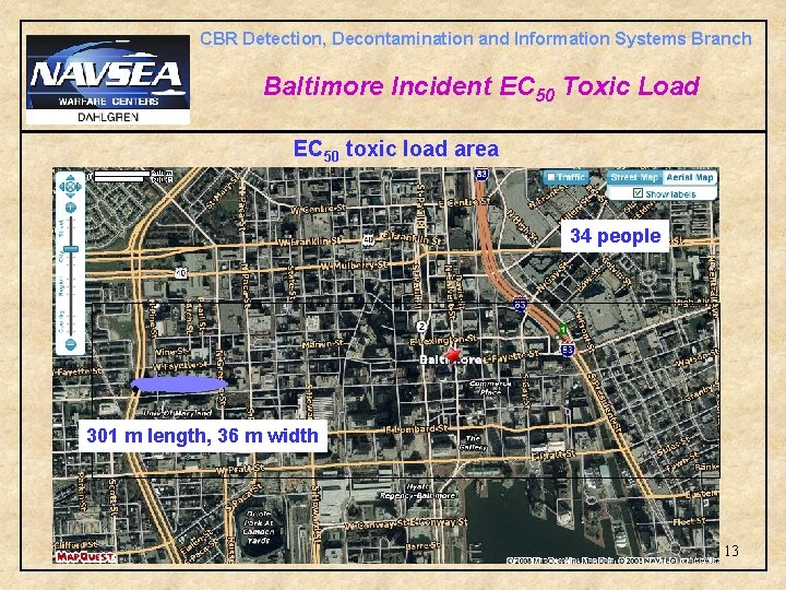 CBR Detection, Decontamination and Information Systems Branch Baltimore Incident EC 50 Toxic Load EC