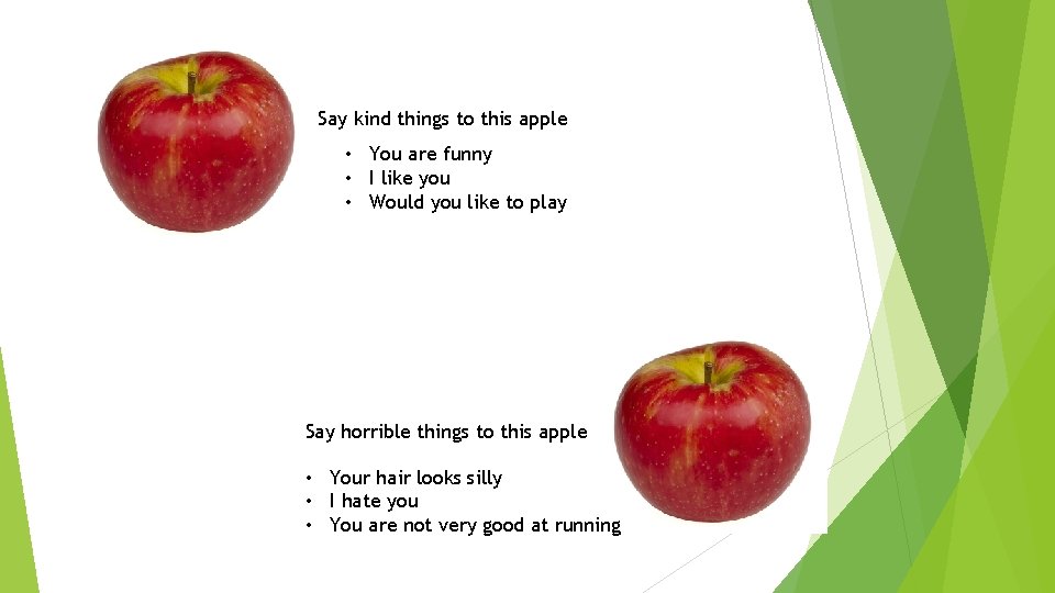 Say kind things to this apple • You are funny • I like you