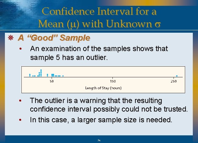Confidence Interval for a Mean (m) with Unknown s ¯ A “Good” Sample •