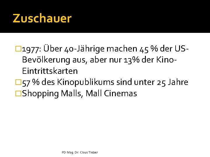 Zuschauer � 1977: Über 40 -Jährige machen 45 % der US- Bevölkerung aus, aber