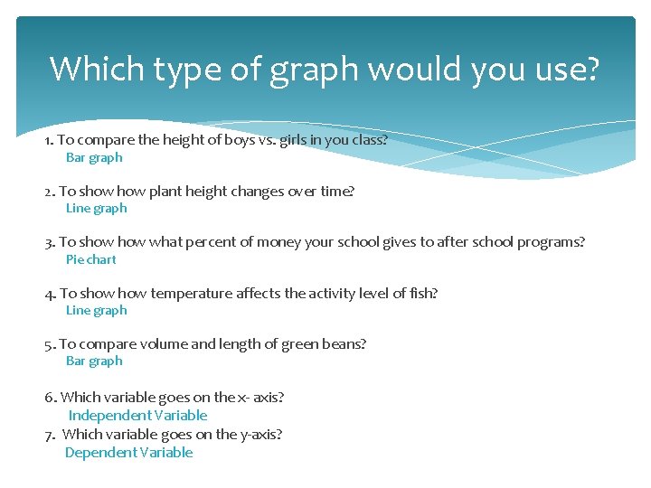 Which type of graph would you use? 1. To compare the height of boys