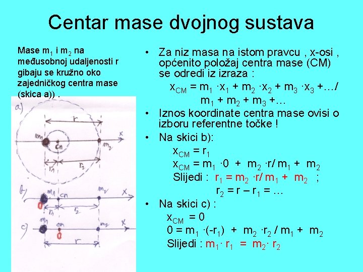 Centar mase dvojnog sustava Mase m 1 i m 2 na međusobnoj udaljenosti r