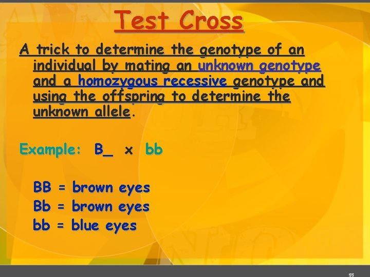 Test Cross A trick to determine the genotype of an individual by mating an