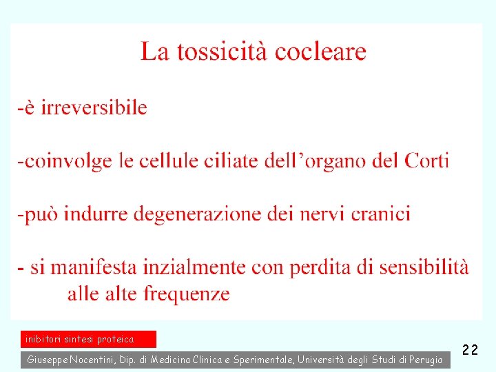 inibitori sintesi proteica Giuseppe Nocentini, Dip. di Medicina Clinica e Sperimentale, Università degli Studi