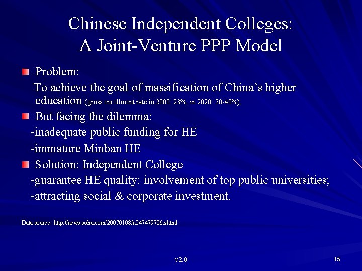 Chinese Independent Colleges: A Joint-Venture PPP Model Problem: To achieve the goal of massification