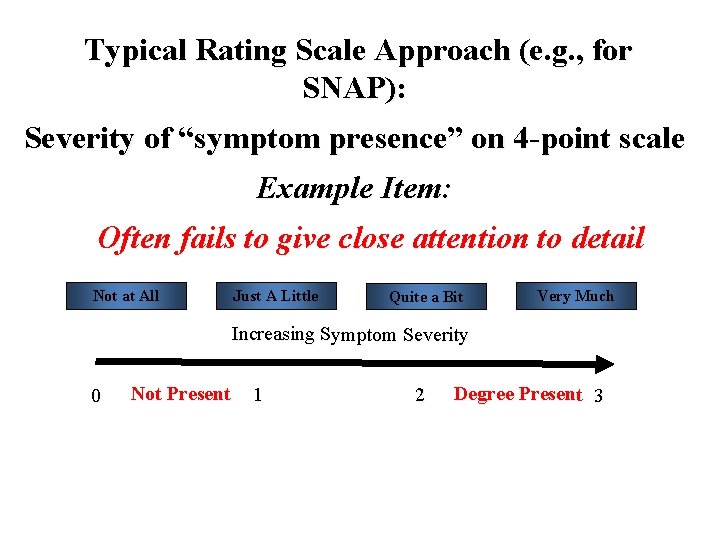 Typical Rating Scale Approach (e. g. , for SNAP): Severity of “symptom presence” on