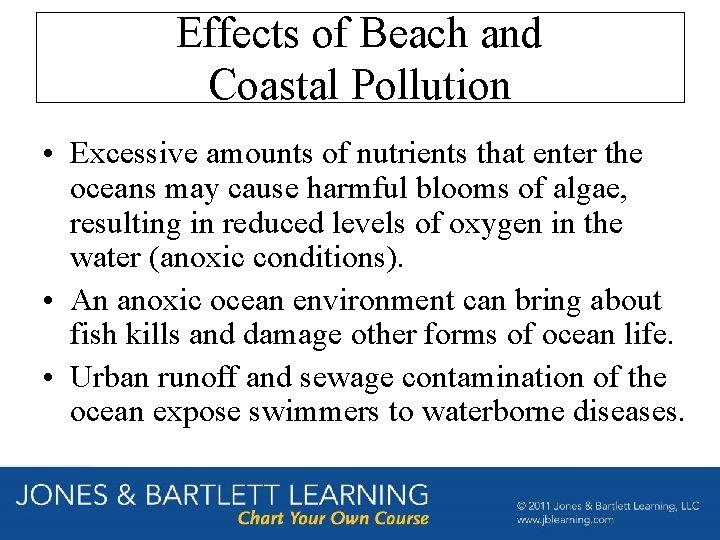 Effects of Beach and Coastal Pollution • Excessive amounts of nutrients that enter the