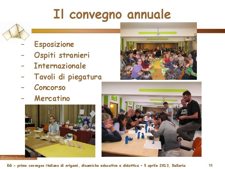 Il convegno annuale – – – Esposizione Ospiti stranieri Internazionale Tavoli di piegatura Concorso