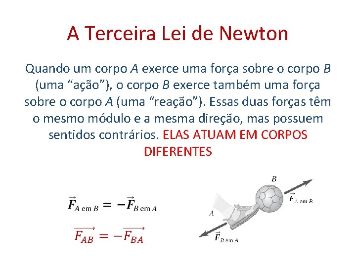 A Terceira Lei de Newton Quando um corpo A exerce uma força sobre o