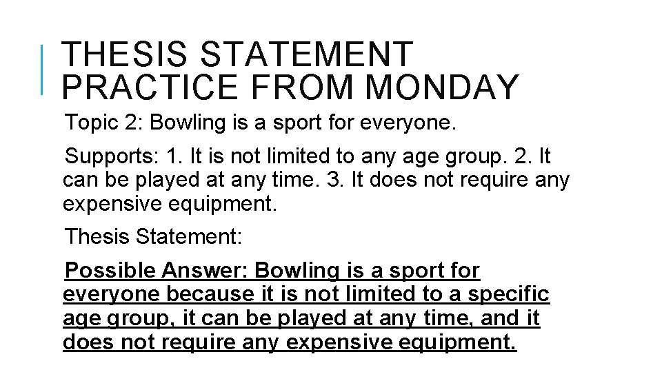 BELLRINGER 1 Get your thesis statement practice sheet