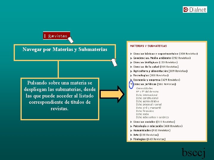 Navegar por Materias y Submaterias Pulsando sobre una materia se despliegan las submaterias, desde