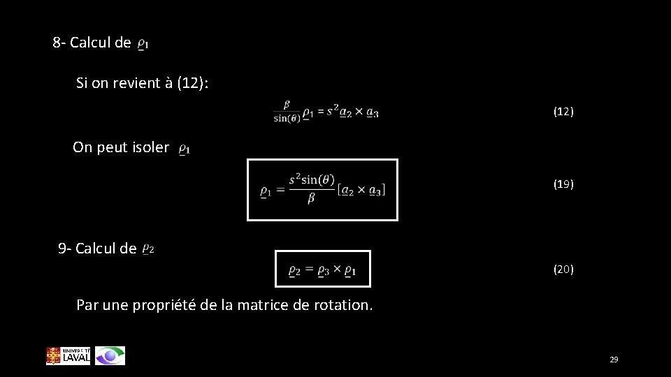 8 - Calcul de Si on revient à (12): (12) On peut isoler (19)